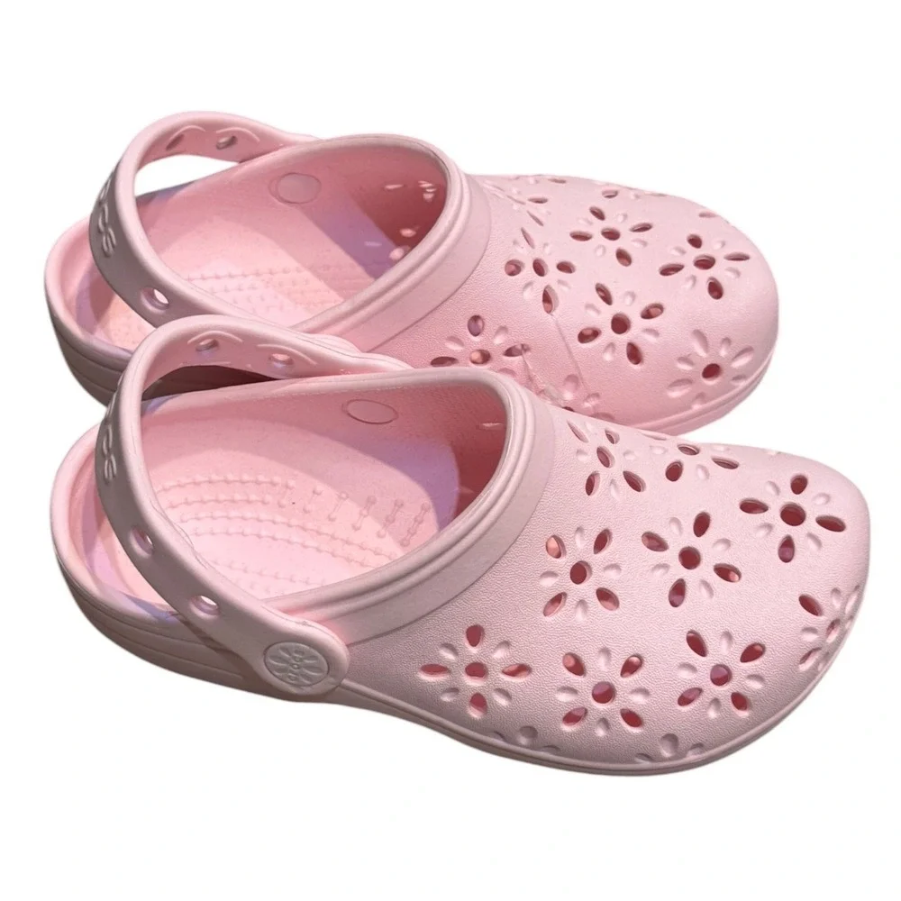 Crocs Classic Floral Cut Out Clog K Kids Pink Sandals Size C13 NEW